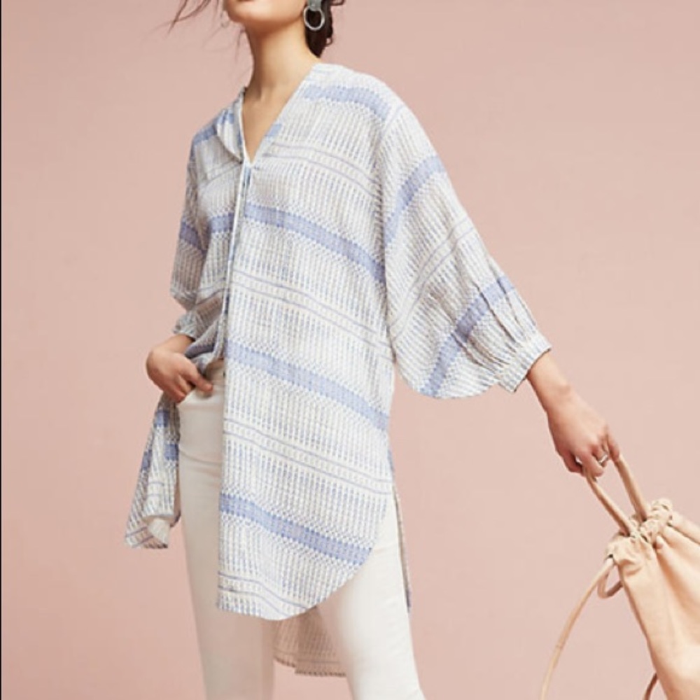 Anthropologie Balloon Sleeve Yarn-Dyed Tunic- S